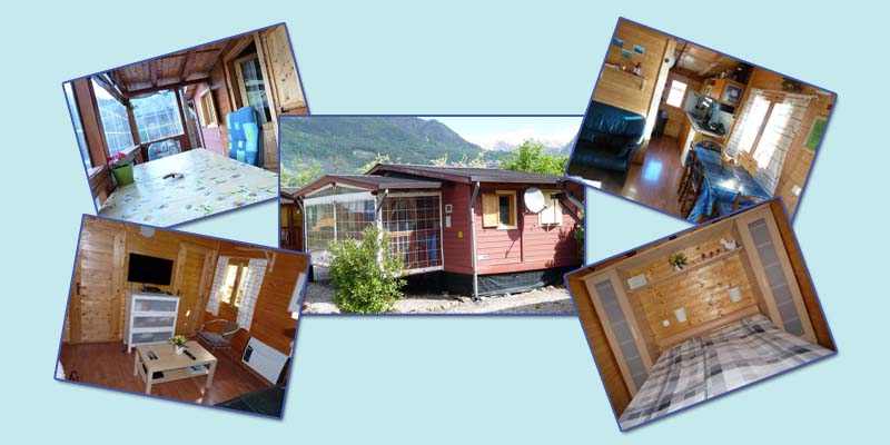Collage van de inrichting van het chalet