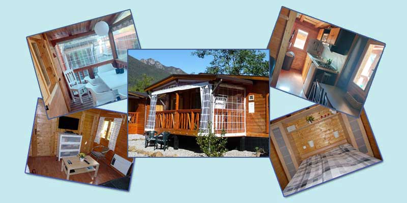 Collage van de inrichting van het chalet